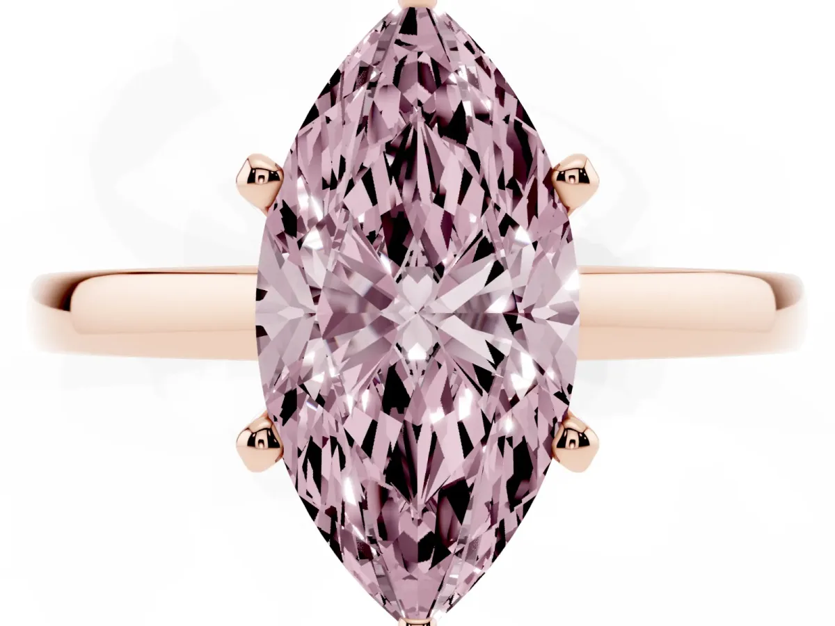 Fancy Pink Marquise Cut Solitaire Diamond Engagement Ring with Four-Prong Setting on a Classic Band Rose gold