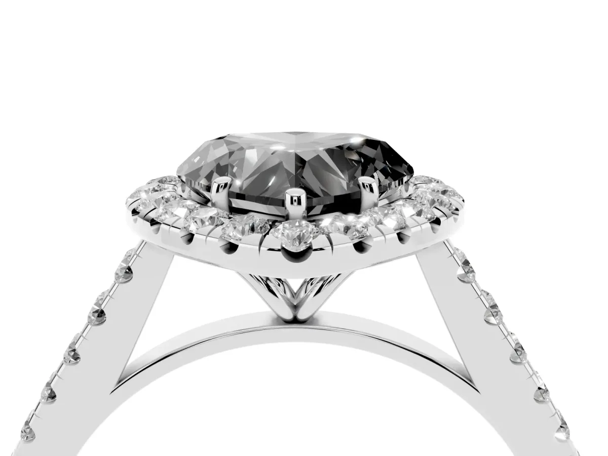 Fancy Black Heart Cut Halo Pave Diamond Engagement Ring with Four-Prong Setting Silver