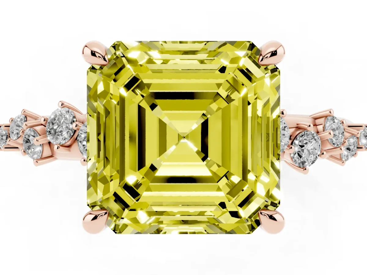 Fancy Yellow Asscher Cut Cut Diamond Vine Band with Four-Prong Setting Rose gold