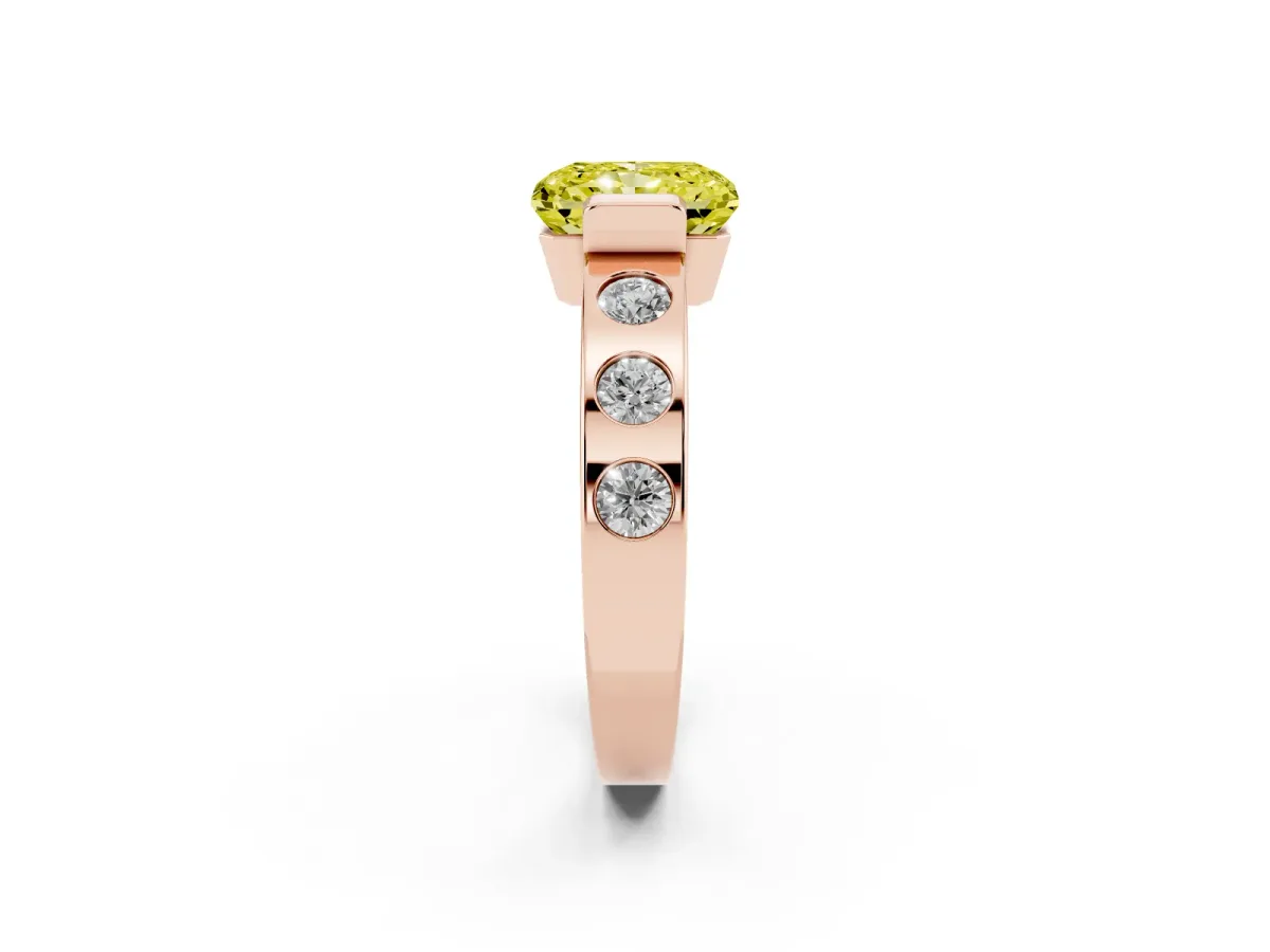 Fancy Yellow Radiant Cut Brilliant Channel-Set Diamond Ring with Bezel Prong Setting Rose gold