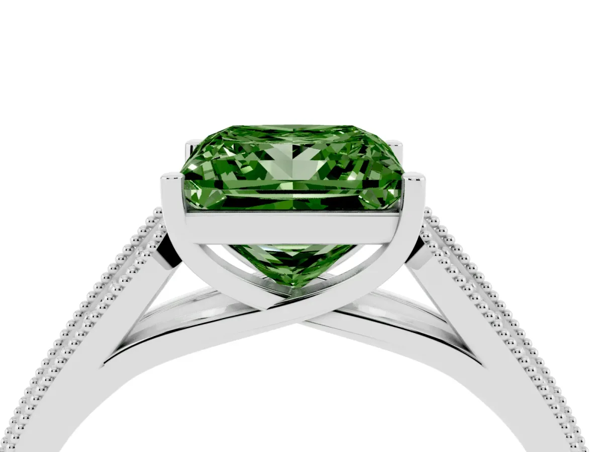 Fancy Green Princess Cut Cut Pave Split Shank Engagement Ring with Four-Prong Setting Silver