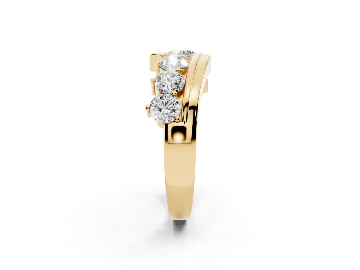 Round Diamond Wave Band with Channel and Shared Prong Setting Yellow gold