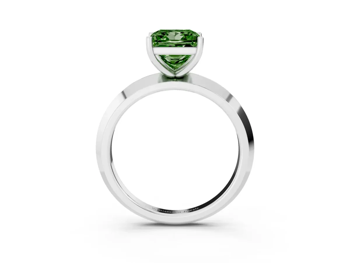 Fancy Green Princess Cut Cut Solitaire Engagement Ring with Flat Band and Four-Prong Setting Platinum