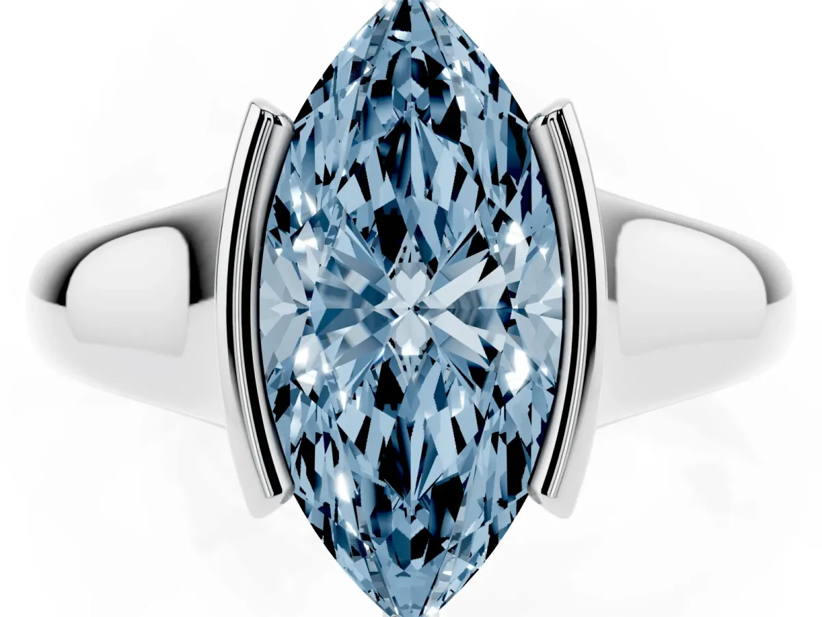 Fancy Blue Marquise Cut Solitaire Tension Set Diamond Ring with Split Shank Band Platinum