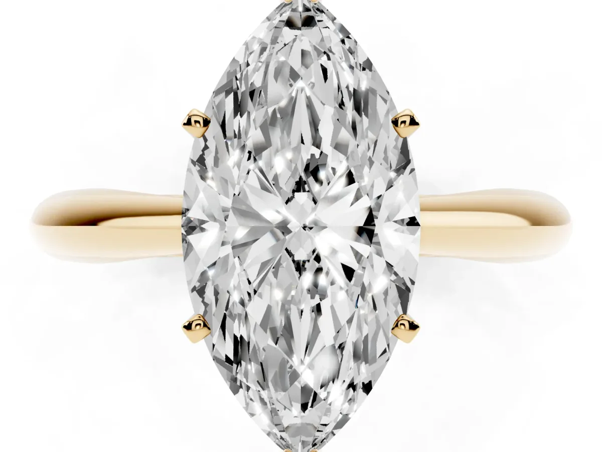 Marquise Cut Diamond Solitaire Engagement Ring with Cathedral Setting and Four-Prong Mount Yellow gold