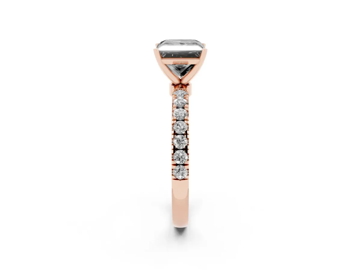 Fancy Black Princess Cut Diamond Solitaire Ring with Pavé Accents and Four-Prong Setting Rose gold