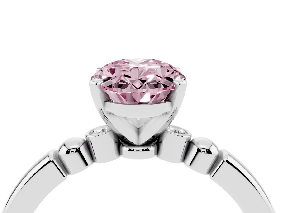 Fancy Pink Oval Cut Solitaire Beaded Band with Four-Prong Setting Platinum