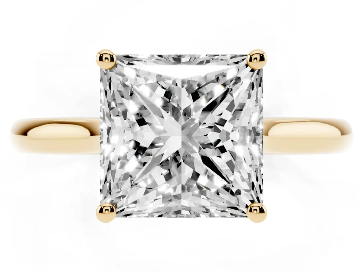 Princess Cut Cut Solitaire Ring with Cathedral Band and Four-Prong Setting Yellow gold