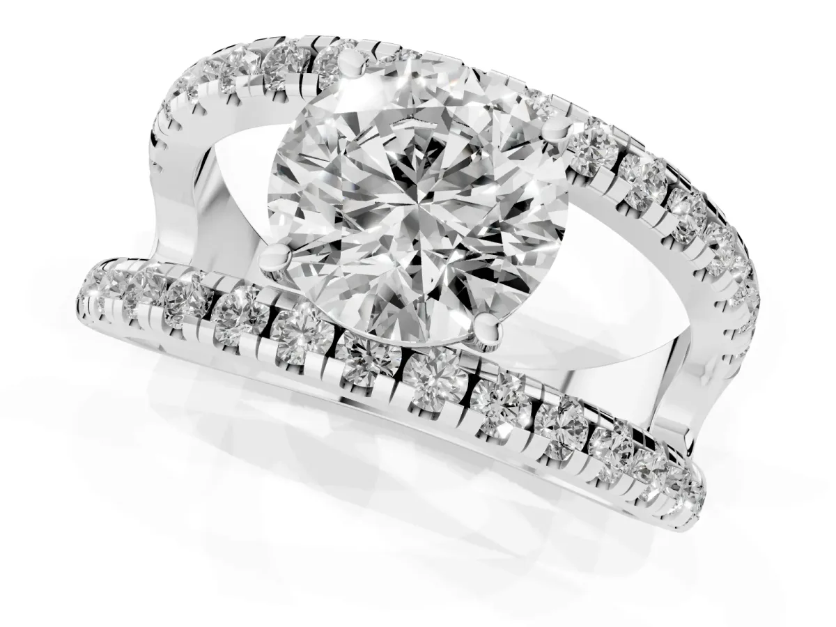 Round Cut Solitaire Split Shank Pave Diamond Ring Platinum