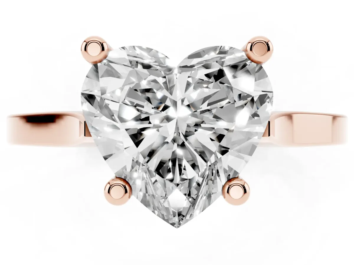 Heart Cut Solitaire Diamond Ring with Four-Prong Setting and Tapered Band Rose gold