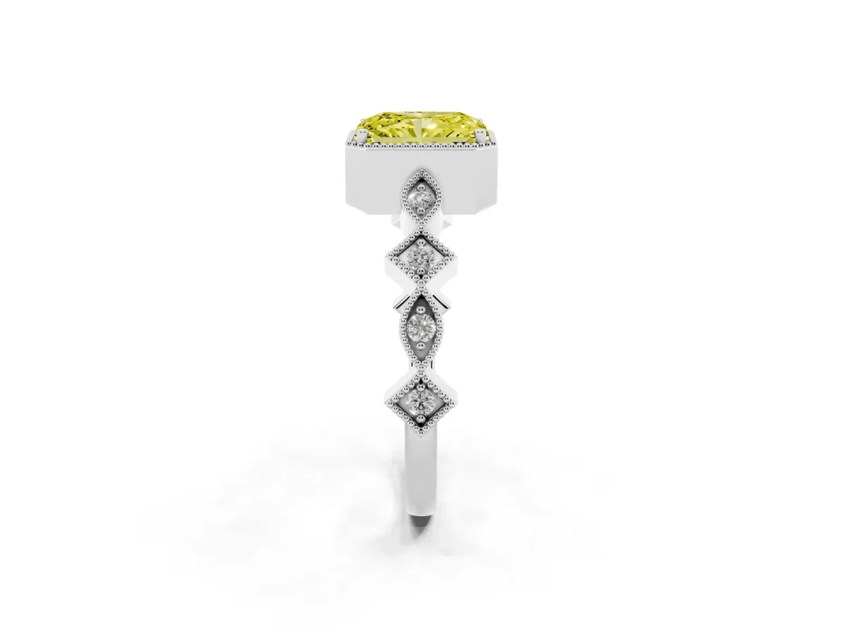 Fancy Yellow Radiant Cut Milgrain Marquise Diamond Twist Band Ring Silver