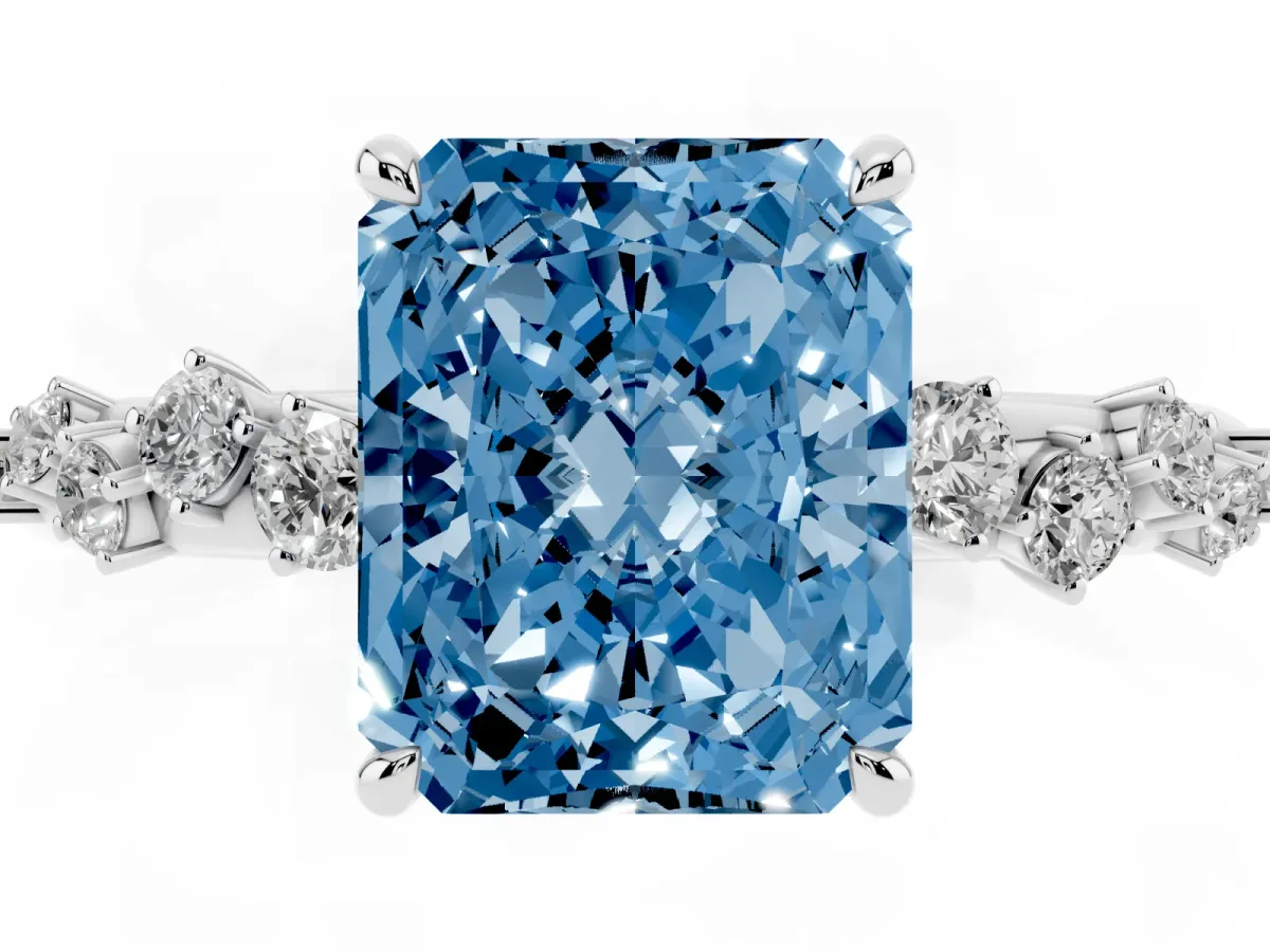 Fancy Blue Radiant Cut Diamond Cluster Prong-Set Solitaire Ring Platinum