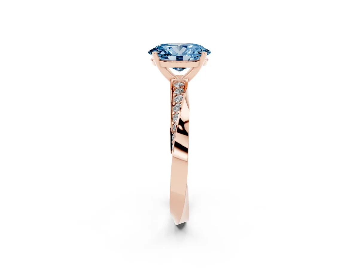 Fancy Blue Oval Cut Diamond Engagement Ring with Side Stone Accents and Four-Prong Setting Rose gold