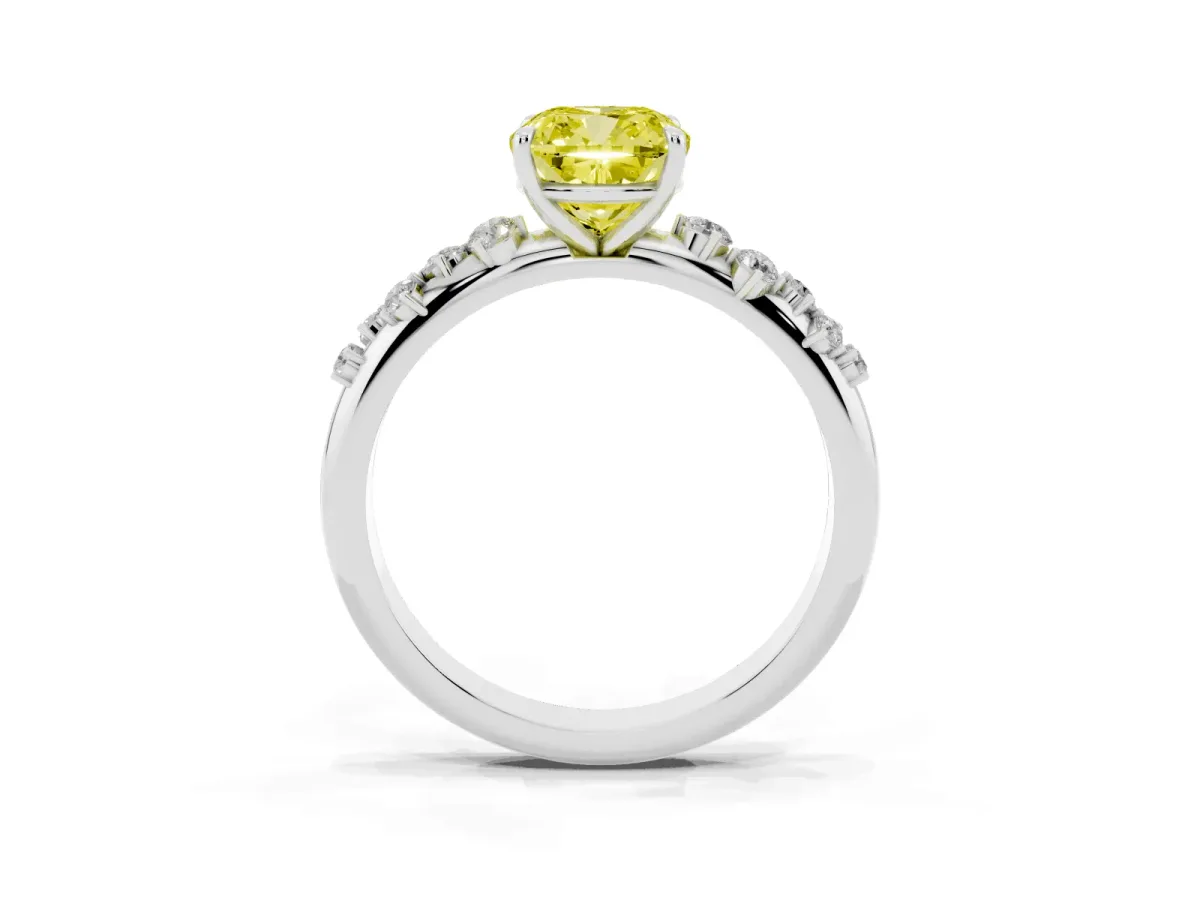 Fancy Yellow Cushion Cut Diamond Cluster Prong-Set Solitaire Ring Silver