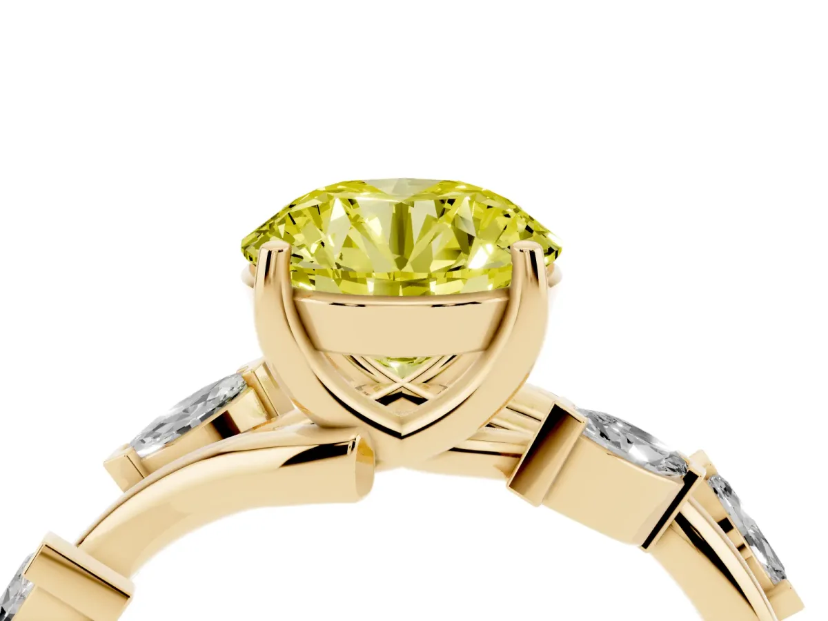 Fancy Yellow Round Cut Solitaire Twisted Band Marquise Accent Prong Setting Ring Yellow gold