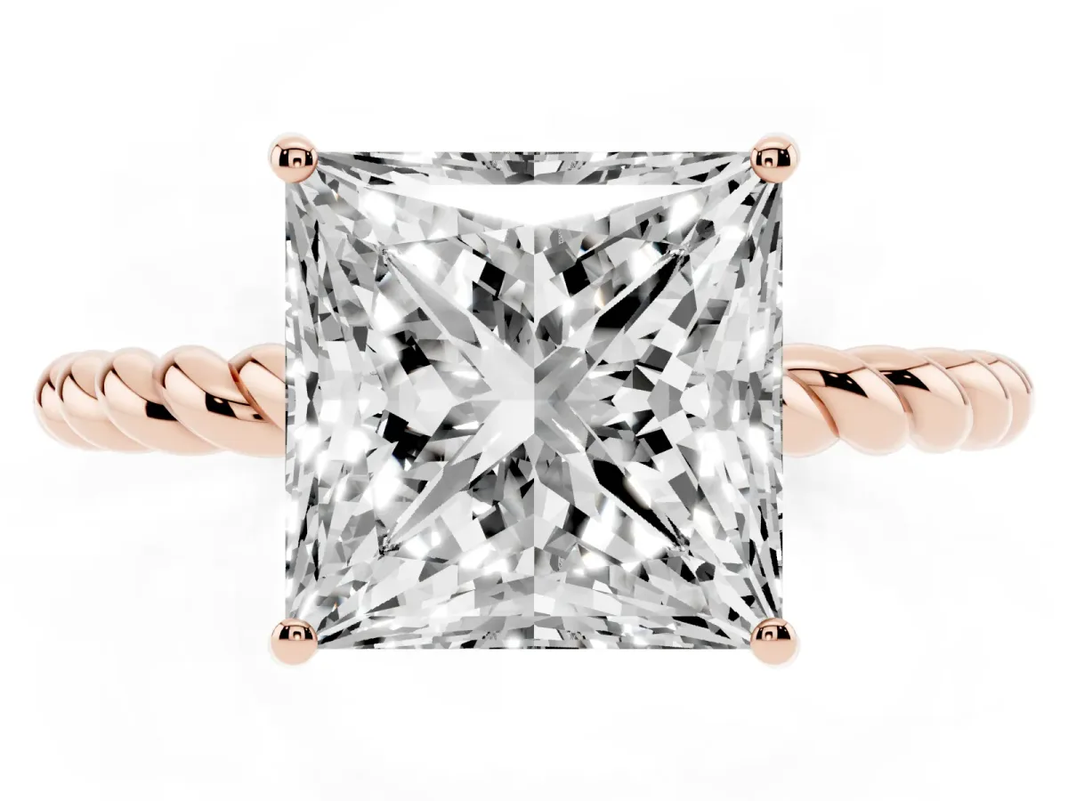 Princess Cut Solitaire Twisted Band 4-Prong Ring Rose gold