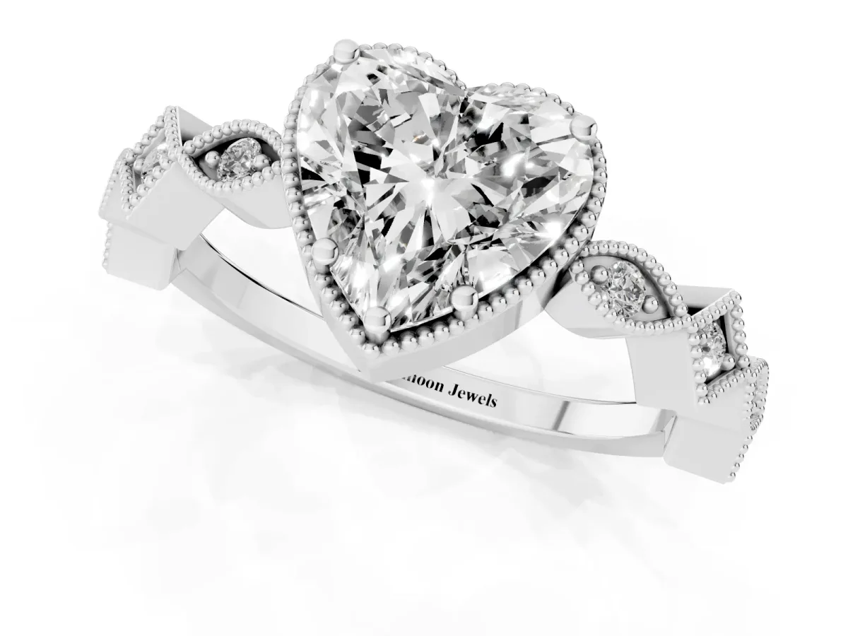 Heart Cut Milgrain Marquise Diamond Twist Band Ring Silver