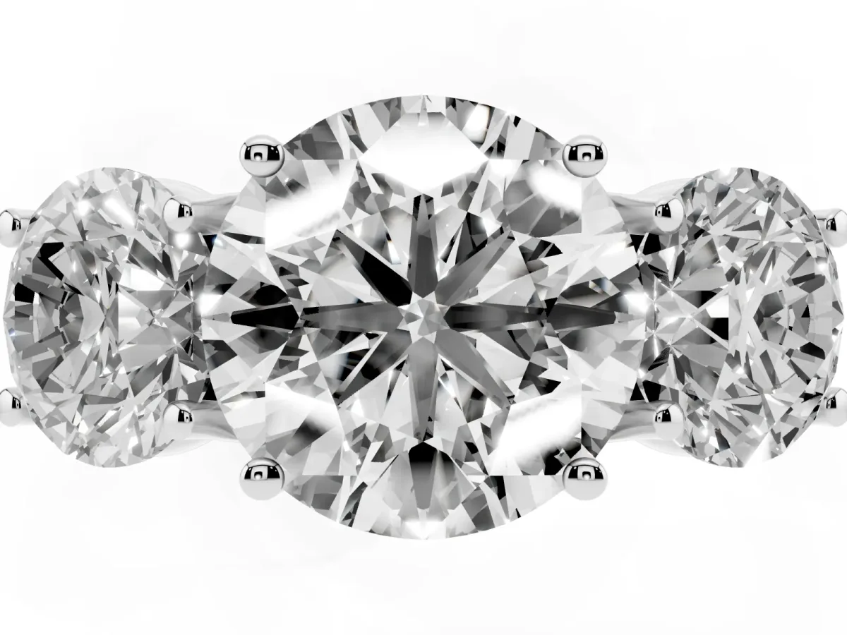 Three-Stone Round Cut Diamond Engagement Ring with Prong Setting Silver