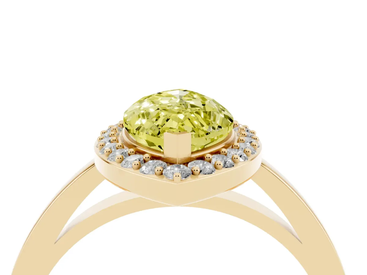 Fancy Yellow Marquise Cut Halo Diamond Ring with Solitaire Band and Prong Setting Yellow gold