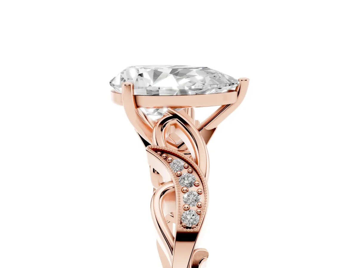 Pear Cut Solitaire Vine Band with Milgrain Prong Setting Rose gold