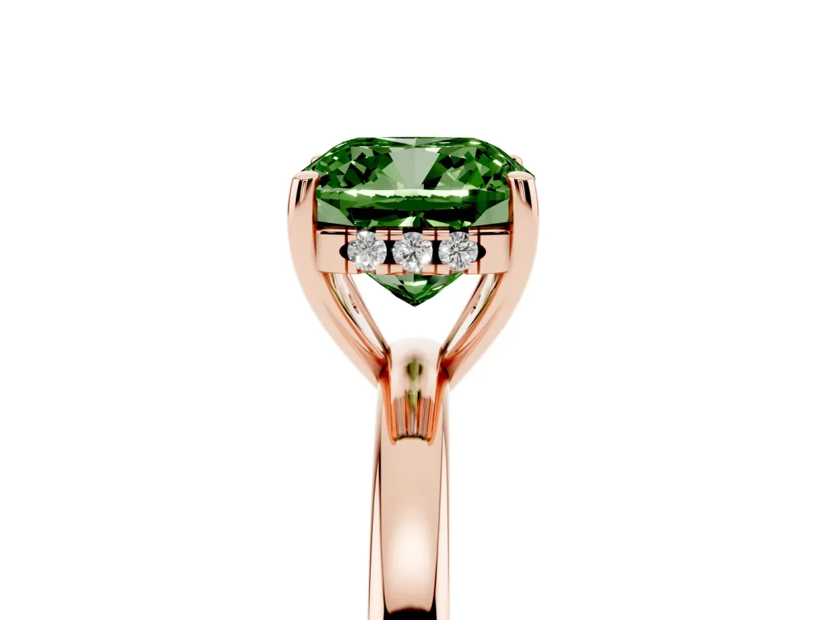 Fancy Green Cushion Cut Solitaire Diamond Ring with Prong Setting and Plain Band Rose gold