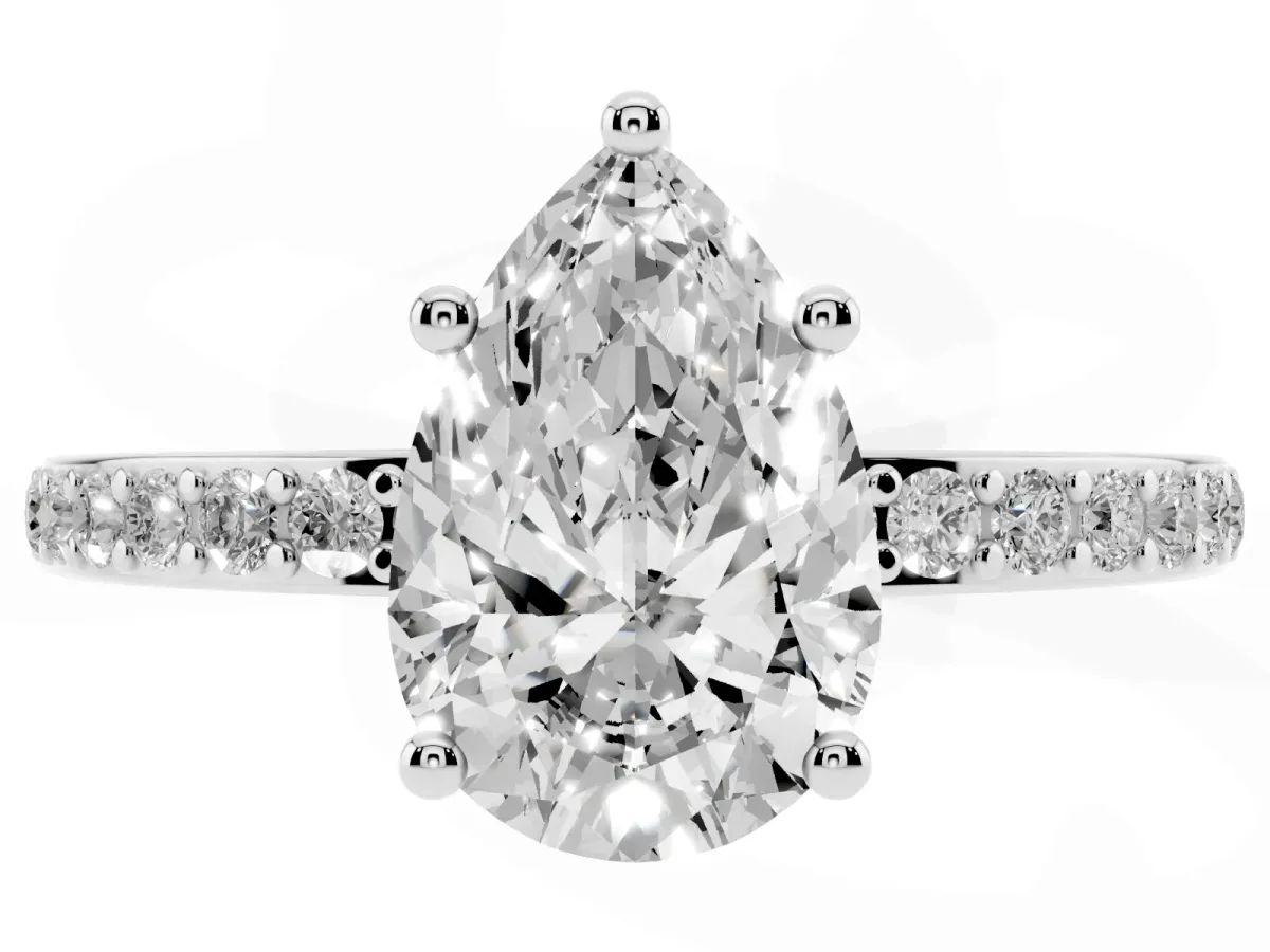 Pear Cut Cut Diamond Pavé Band Ring with Four-Prong Setting Silver