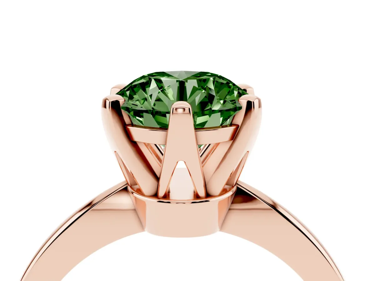 Fancy Green Round Cut Solitaire Engagement Ring with Six-Prong Setting and Tapered Band Rose gold