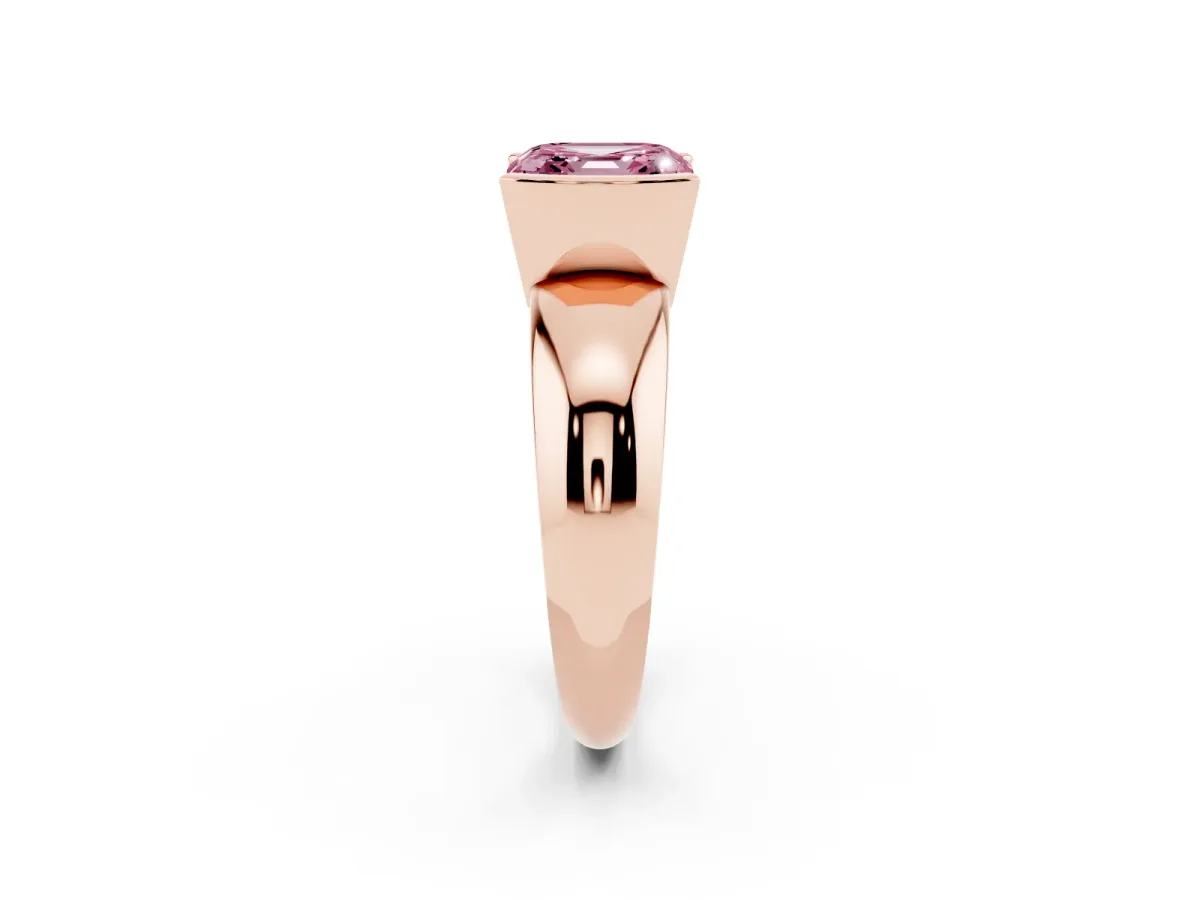 Fancy Pink Asscher Cut Solitaire Tension Set Diamond Ring with Wide Band Rose gold