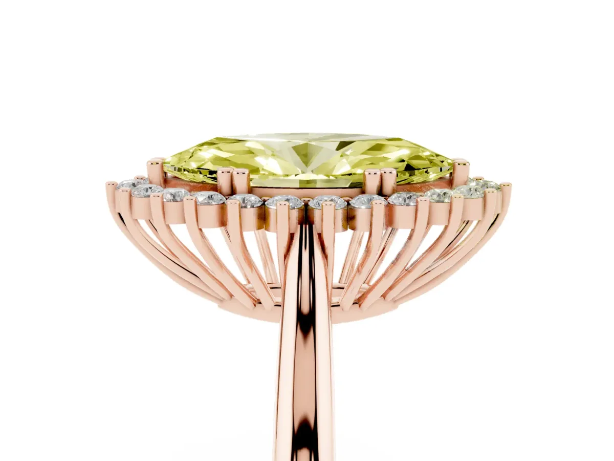 Fancy Yellow Marquise Cut Cut Diamond Halo Ring with Solitaire Band and Prong Setting Rose gold