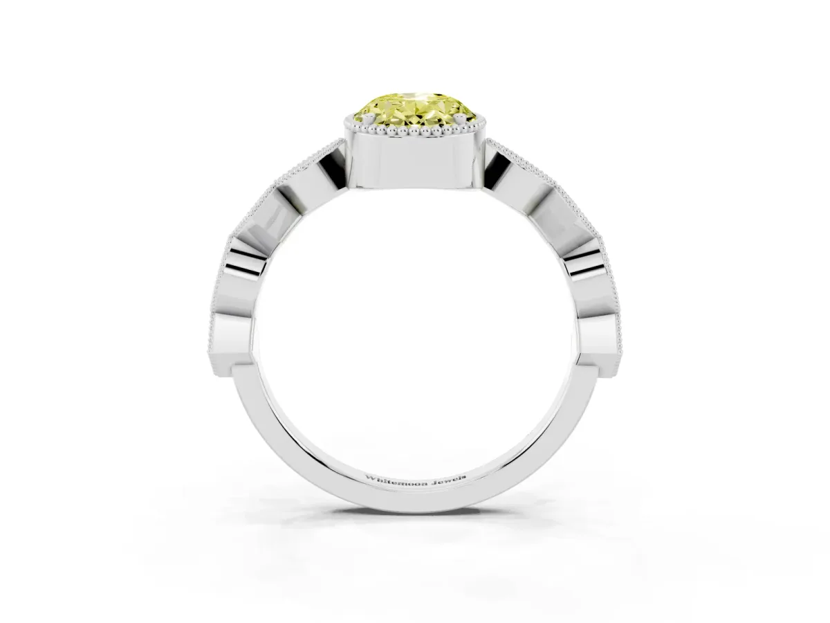 Fancy Yellow Oval Cut Milgrain Marquise Diamond Twist Band Ring Silver