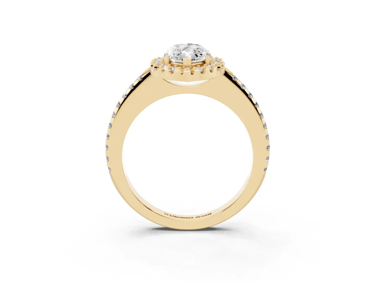 Marquise Cut Diamond Pavé Halo Ring with Four-Prong Setting Yellow gold