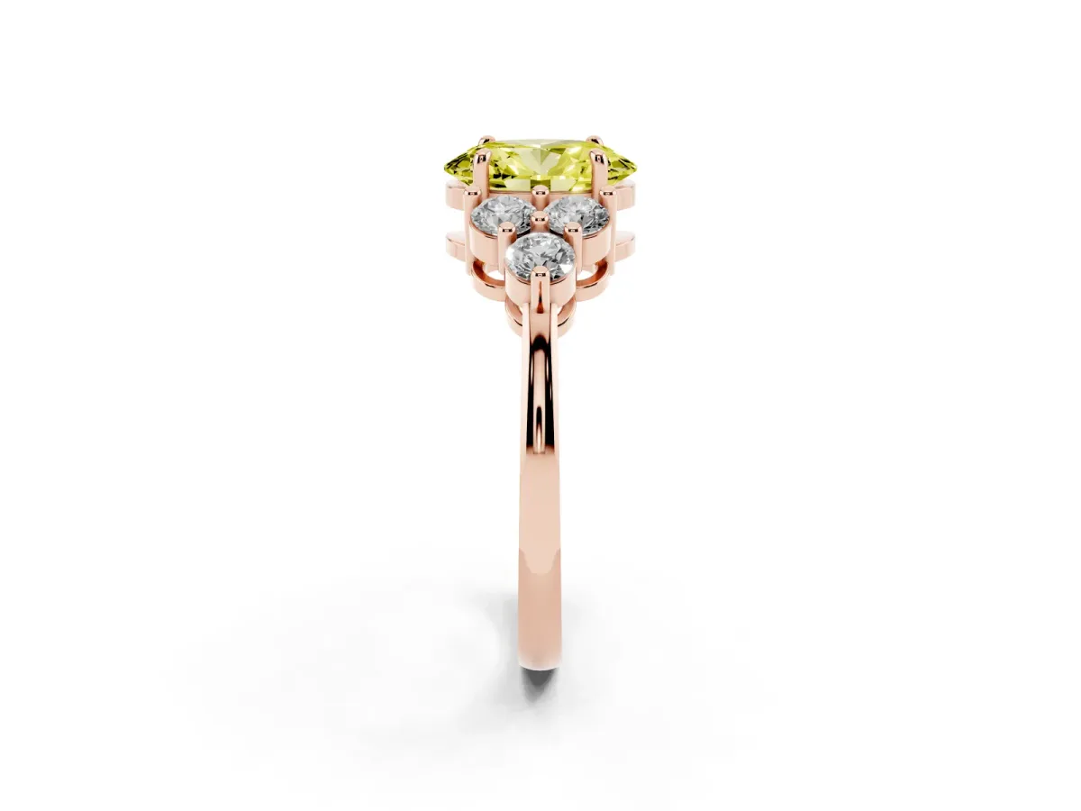 Fancy Yellow Oval Cut Brilliant Diamond Cluster Accent Solitaire Ring with Prong Setting Rose gold