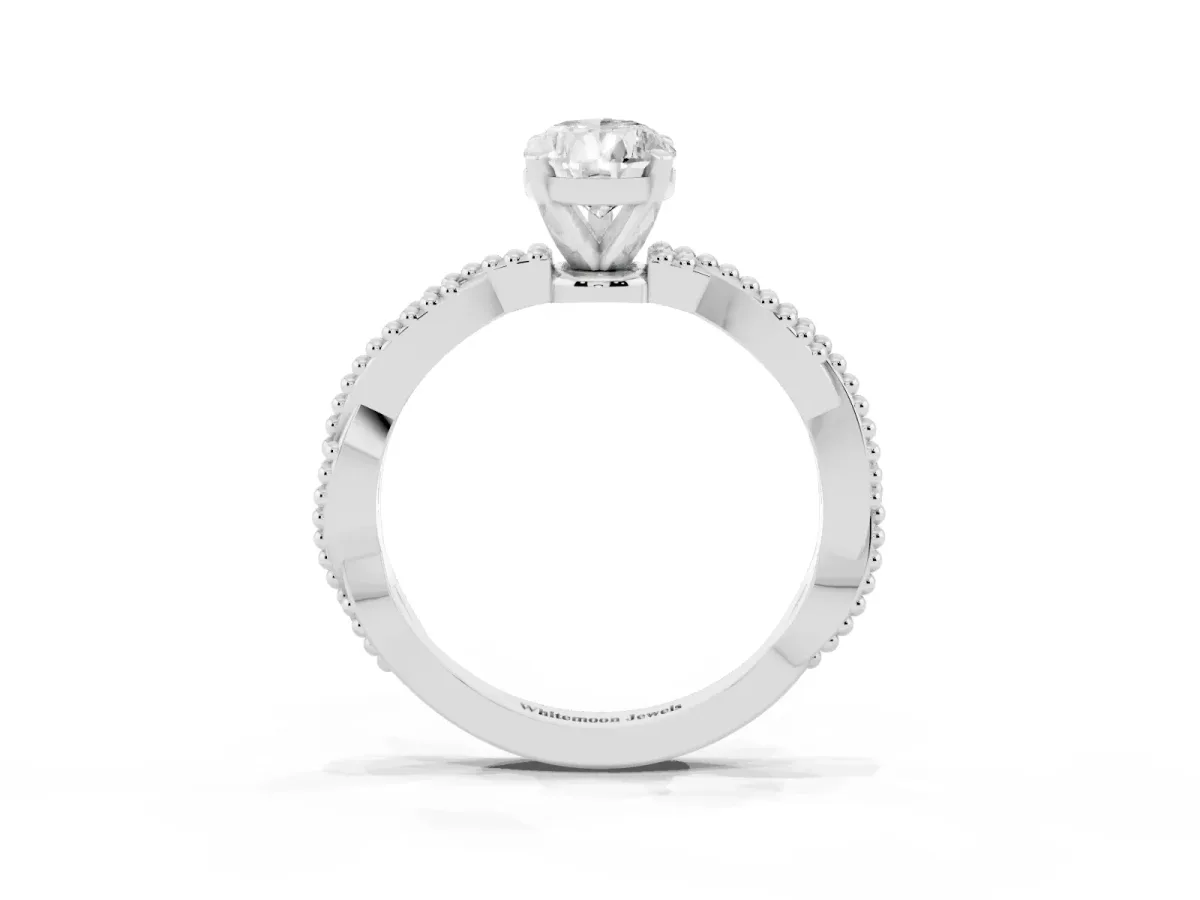 Pear Cut Solitaire Twisted Band with Bead Prong Setting Platinum