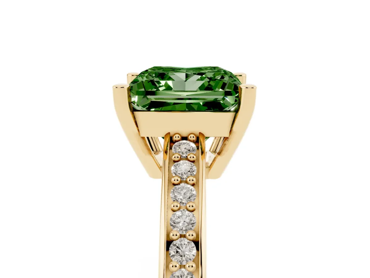 Fancy Green Princess Cut Solitaire Pavé Band Prong Setting Ring Yellow gold