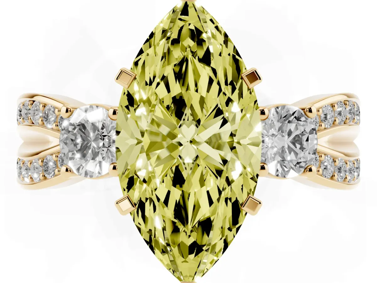 Fancy Yellow Three-Stone Marquise Cut Cut Diamond Twist Band with Prong Setting Yellow gold