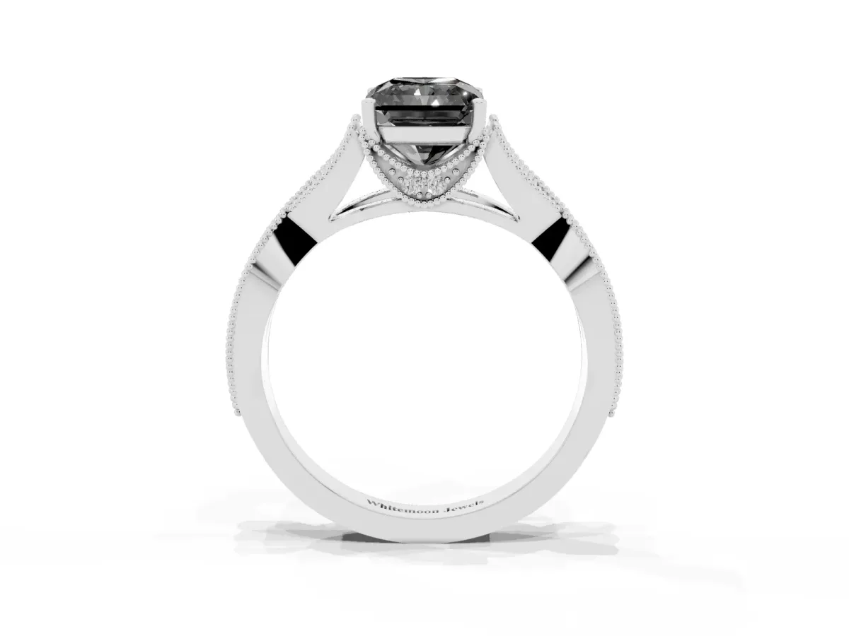 Fancy Black Radiant Cut Cut Diamond Twisted Band with Milgrain Pave Setting and Four-Prong Setting Silver