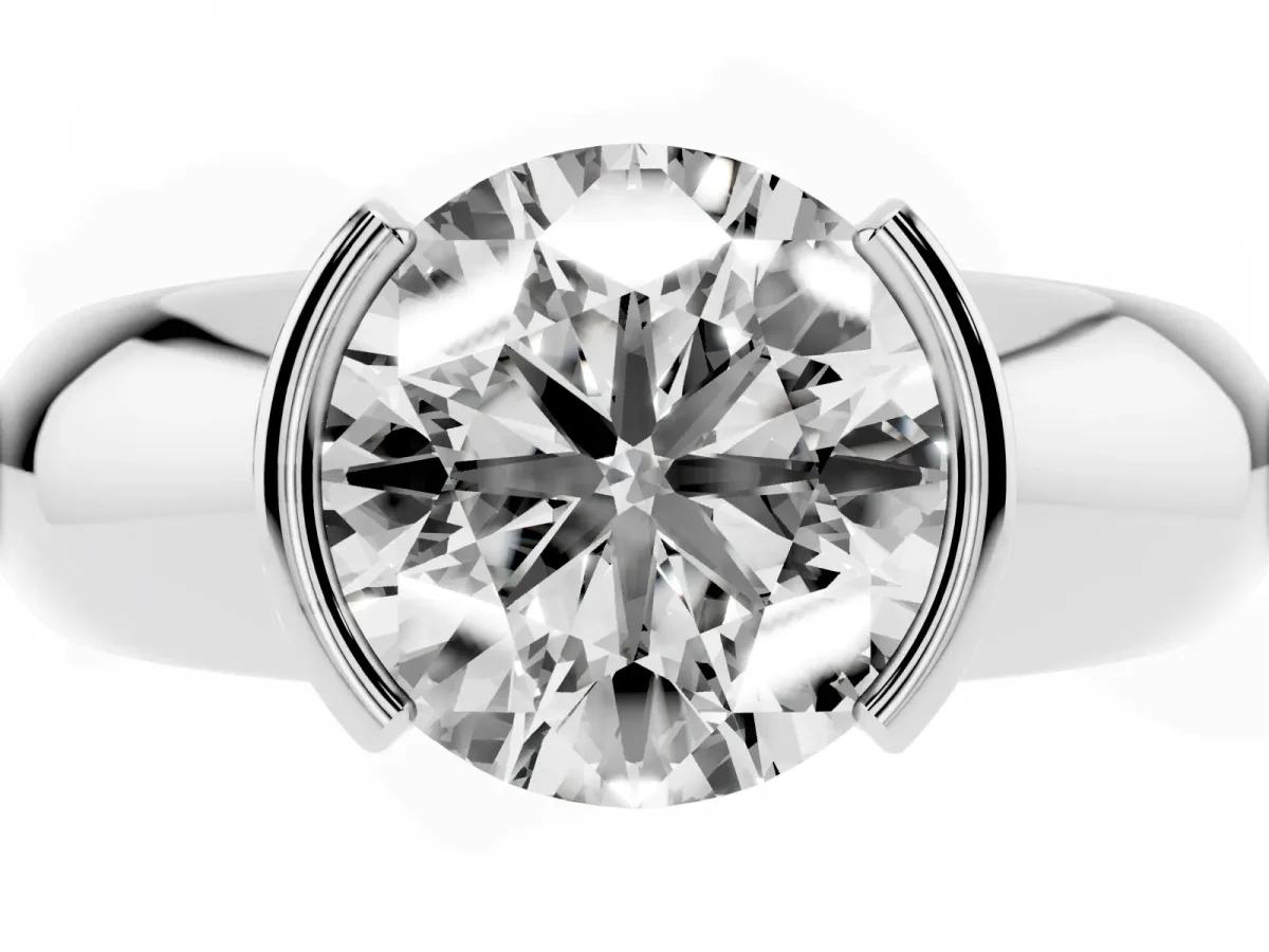 Round Cut Solitaire Tension Set Diamond Ring with Wide Band Silver