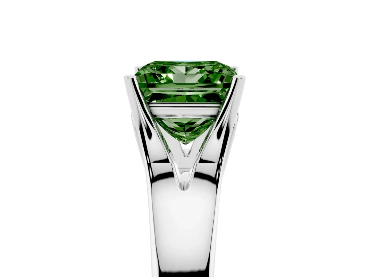 Fancy Green Princess Cut Solitaire Diamond Ring with Cathedral Band and Four-Prong Setting Silver