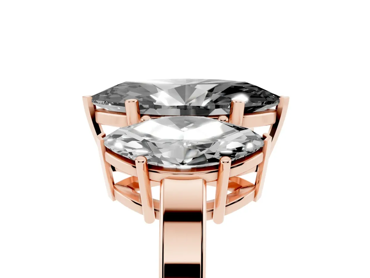 Fancy Black Three-Stone Marquise Cut Cut Diamond Engagement Ring with Flat Band and Four-Prong Setting Rose gold