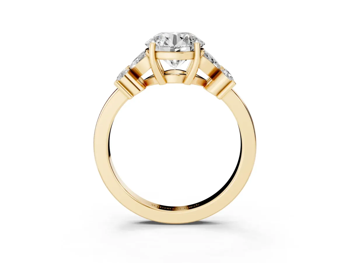 Round Cut Diamond Floral Cluster Ring with Solitaire Band and Prong Setting Yellow gold