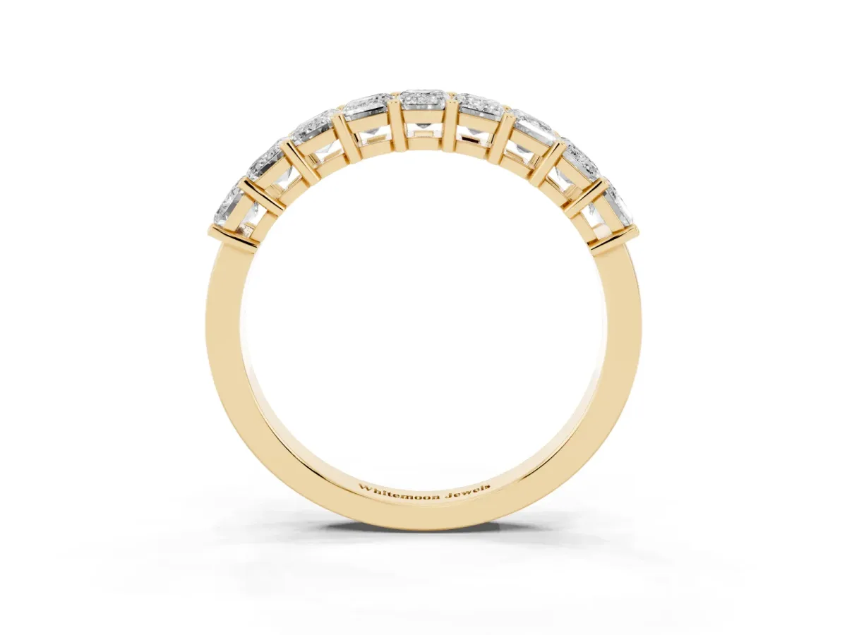 Emerald Cut Diamond Prong-Set Eternity Band Yellow gold