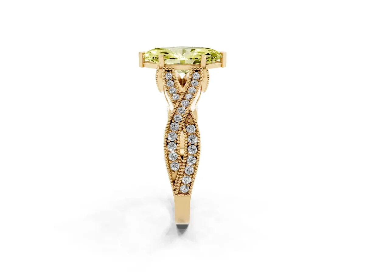 Fancy Yellow Marquise Cut Cut Diamond Twisted Band with Milgrain Pave Setting and Four-Prong Setting Yellow gold