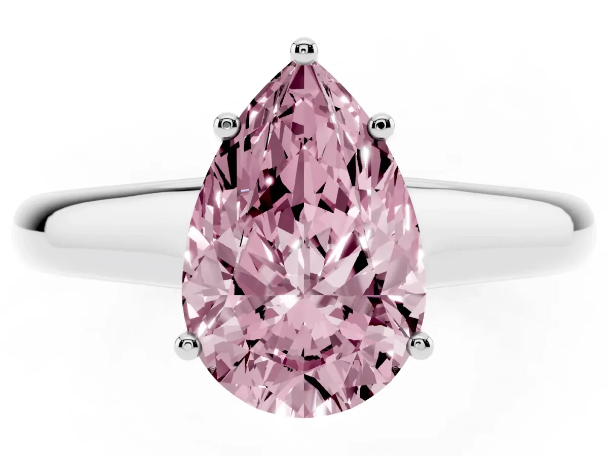 Fancy Pink Pear Cut Solitaire Engagement Ring with Tapered Band and Four-Prong Setting Platinum