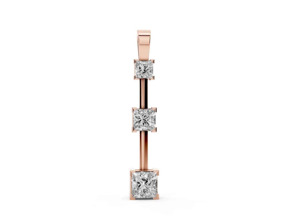 Three-Stone Princess Cut Prong Set Pendant Rose gold