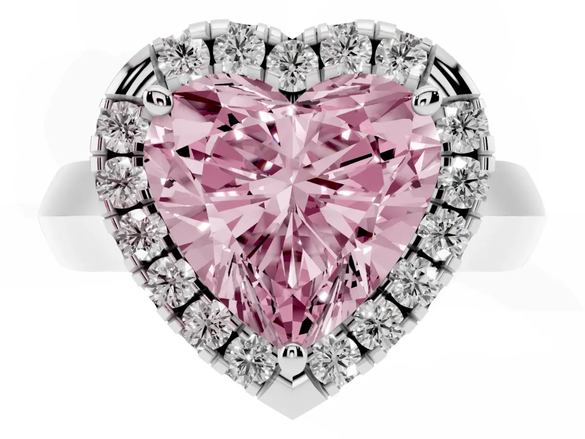 Fancy Pink Heart Cut Cut Halo Solitaire Engagement Ring with Square Band and Four-Prong Setting Platinum
