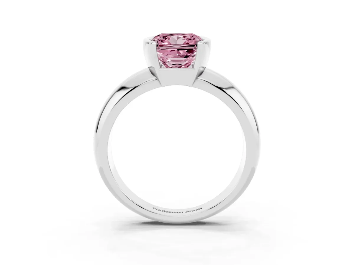 Fancy Pink Princess Cut Solitaire Tension Set Diamond Ring with Wide Band Silver