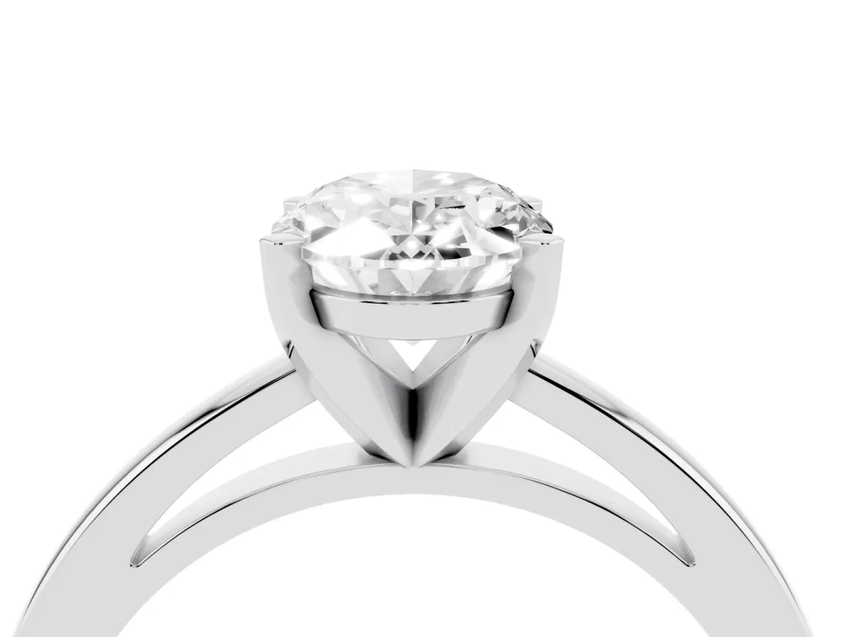Oval Cut Solitaire Diamond Engagement Ring with Four-Prong Setting on a Classic Band Silver