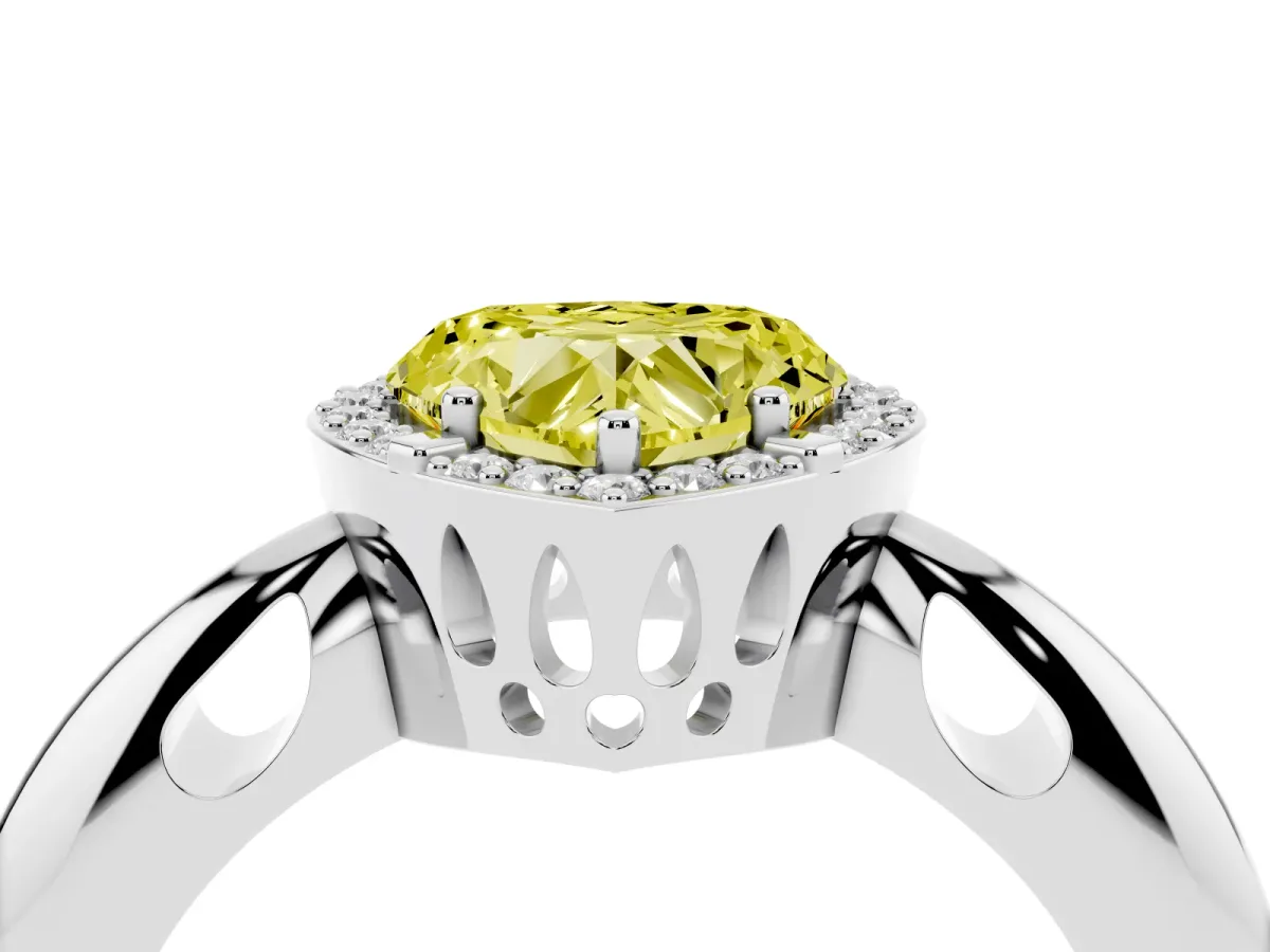 Fancy Yellow Heart Cut Cut Diamond Halo Engagement Ring with Split Shank and Four-Prong Setting Platinum