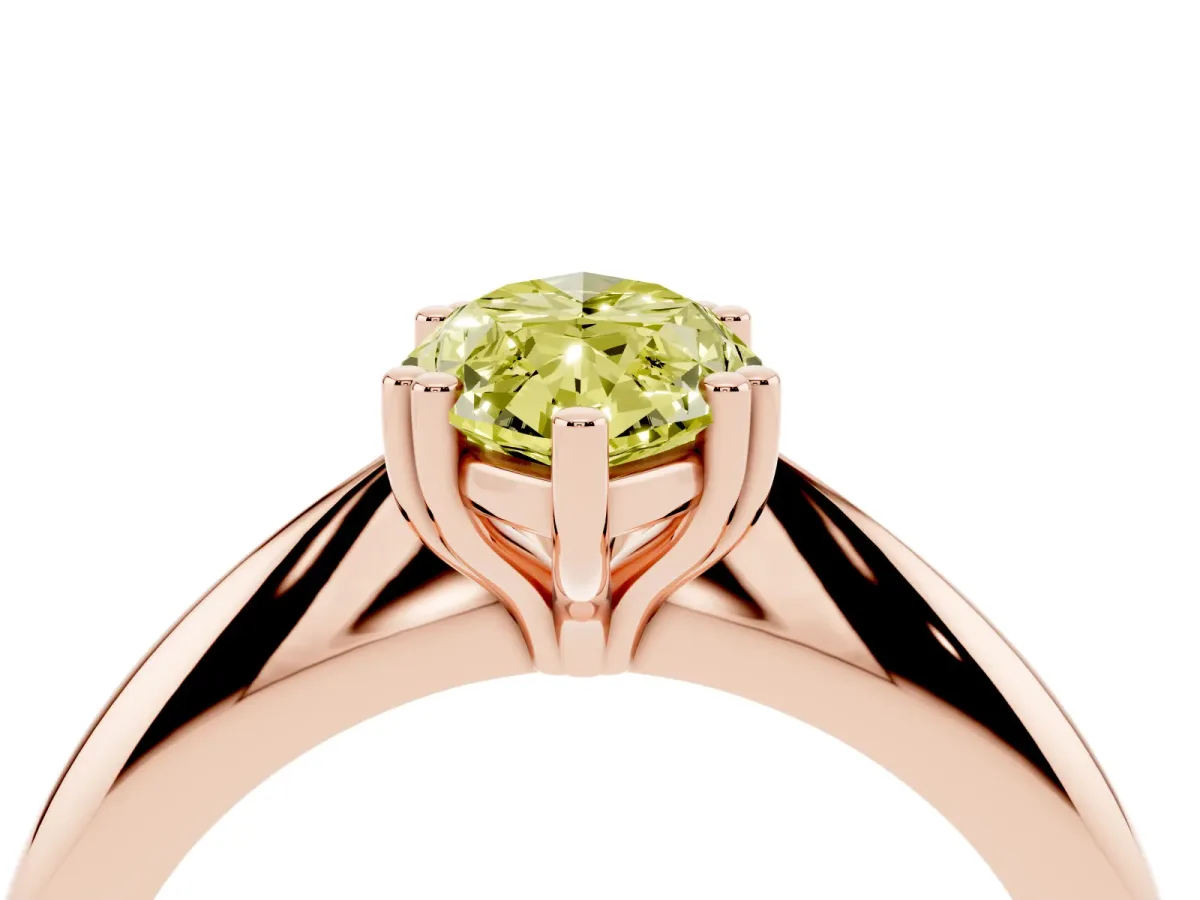 Fancy Yellow Marquise Cut Cut Solitaire Engagement Ring with Tapered Band and Four-Prong Setting Rose gold