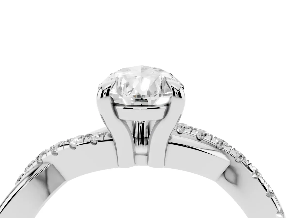 Pear Cut Cut Diamond Twist Band Solitaire with Prong Setting Platinum